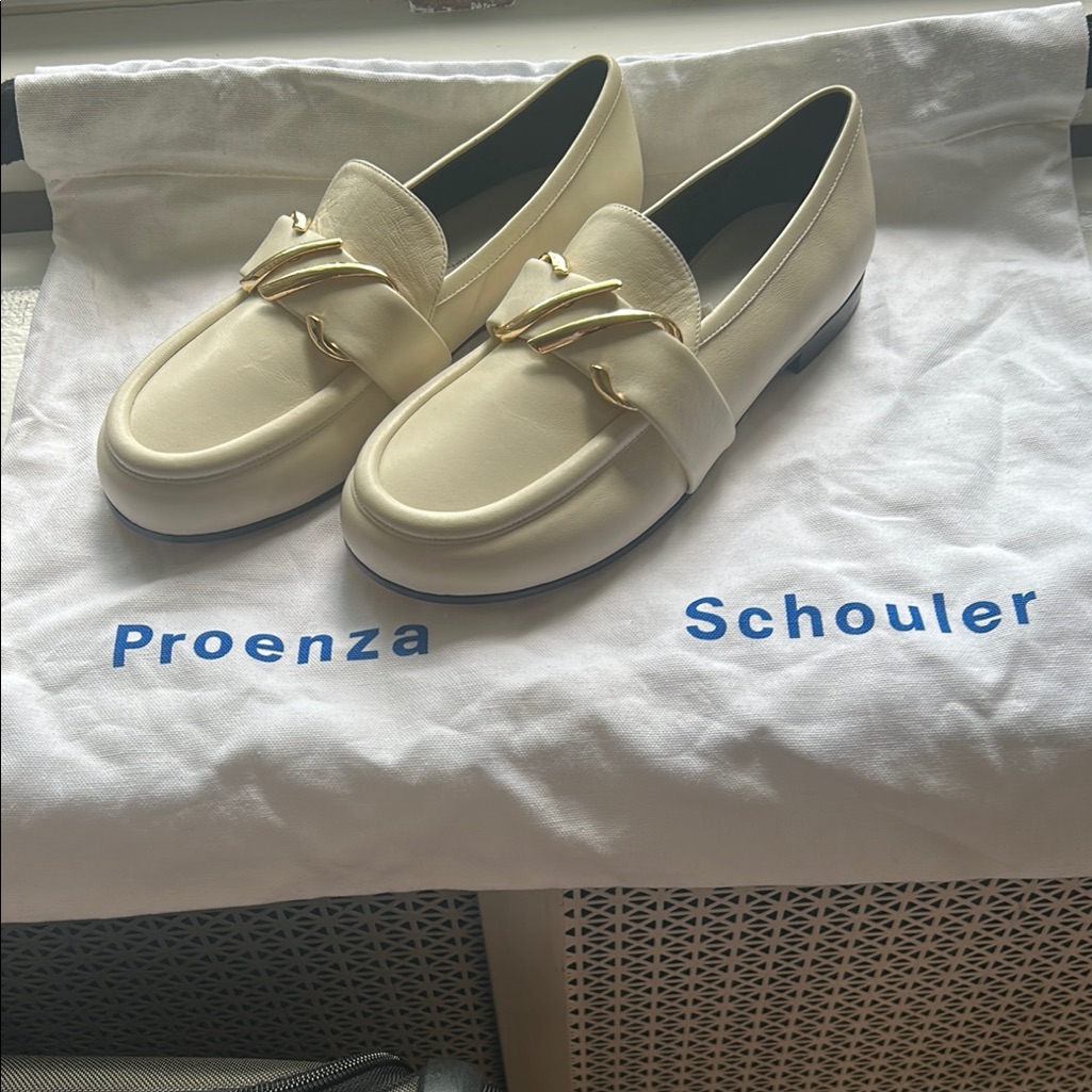 Proenza Schouler Ivory Leather Loafers With Gold Hardware